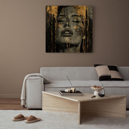 Acrylglasbild QUEENCE "Goldenes Gesicht", gold (farbe rahmen: ohne rahmen), B:70cm H:70cm T:1,5cm, Acrylglas, Bilder, Acrylglasbild, HD Premium Kunstdruck in Galeriequalität