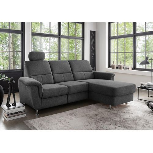 Ecksofa >Ludwigshafen< Motor-funktion, Kopfstütze, Stauraum, anthrazit - 231x113x165 (BxHxT)