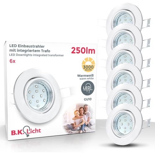 B.K.LICHT LED Einbauleuchte "6er Set Einbaustrahler, Schwenkbare Einbauspots, flache Deckenstrahler", weiß, 6, H: 7cm, 6 Stk., Leuchten, 3.000K, 250Lm, 3W, Kunststoff, 8,6 x 7 cm, Nickel, LED Einbaustrahler LED Deckeneinbaustrahler