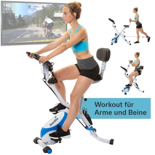 Skandika Fitnessbike Foldaway X-3000 B-Bike, F-Bike mit Lehne, Ergometer Fahrrad, klappbarer Hometrainer | Multi-Gym 4 in 1 Heimtrainer, Liegeergomete
