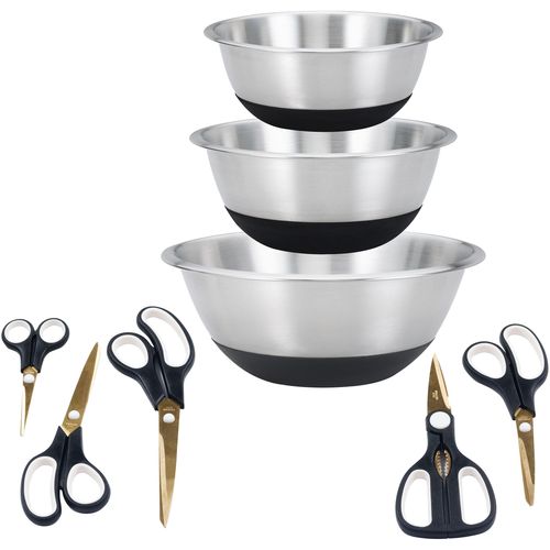 Schüssel KING "EASYCUT", schwarz, Edelstahl, Schüsseln, Schüssel, 3 Schüsseln aus Edelstahl, 5 Scheren