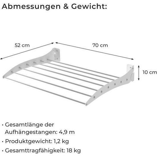 Famanu Wandmontage Wäschegestell 70 cm - Ausklappbares Trockenregal für Innen und Außen