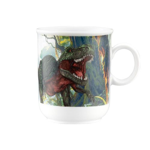 Becher SELTMANN WEIDEN "Becher mit Henkel 0,25 l", bunt, B:10,5cm H:9cm Ø:7,5cm, Porzellan, Trinkgefäße, Becher, Becher mit Dino - Design