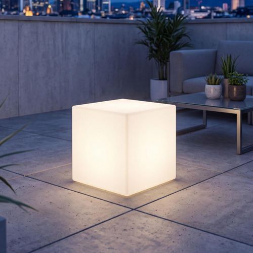 Stehlampe außen 40 cm breit cm IP65 Weiß E27 quadratisch 6500 K tageslichtweiß 600 lm Modern Wegeleuchte