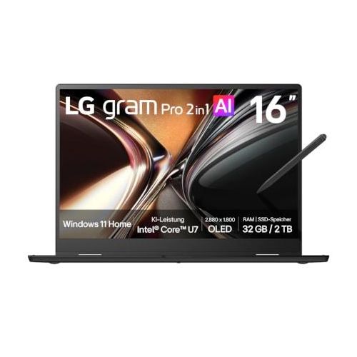 LG 16″ gram Pro 2in1 Windows 11 Home Leichter Dual AI Laptop Intel® Core™ U7, OLED Display 16T95TPK.AD8BGN