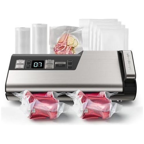 Mesliese Vakuumversiegelungsmaschine, 95 kPa 140W, Einzelhandbetrieb, Lebensmittelversiegelung, Doppelversiegelungsstreifen -Countdown -Display, 2 Rol
