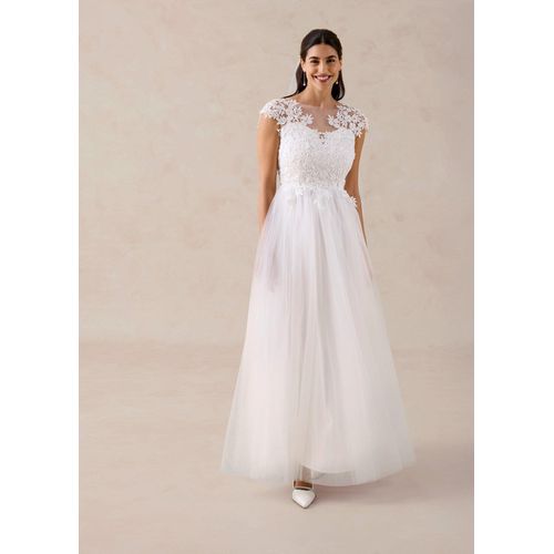 bonprix Brautkleid aus zartem Tüll mit Spitze, weiß, Gr.42, Romantisch und feminin: Brautkleid aus zartem Tüll mit Spitze im Oberteil und Mini-Ärmel
