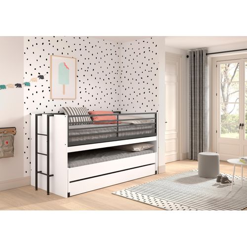 Etagenbett VIPACK "praktisches Etagenbett mit viel Funktion, 2 Dekore zur Wahl", weiß (weiß dekor, weiß dekor, weiß dekor), B:98cm H:116,6cm L:219cm, Etagenbetten, Etagenbett, für kleine Räume, 2 Liegefl., Bettschublade, inkl. Schreibtisch