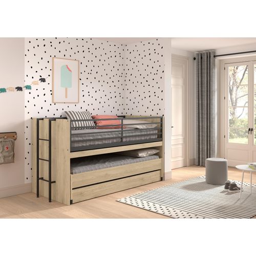 Etagenbett VIPACK "praktisches Etagenbett mit viel Funktion, 2 Dekore zur Wahl", braun (eiche dekor, eiche dekor, eiche dekor), B:98cm H:116,6cm L:219cm, Etagenbetten, Etagenbett, für kleine Räume, 2 Liegefl., Bettschublade, inkl. Schreibtisch