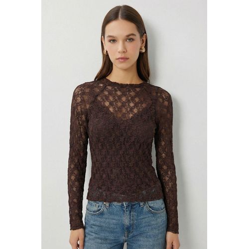 Textuurachtige Kant Lange Mouw Blouse