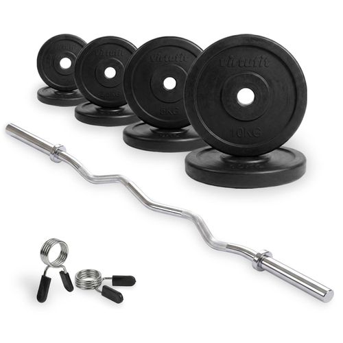 VirtuFit Rubberen Halterset - EZ Curlstange 120 cm gummibeschichtet - 43 kg