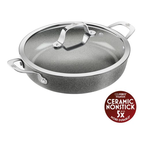 BALLARINI Salina Servierpfanne mit Deckel, 28 cm, Aluminium, Titanverstärkte keramische Antihaftbeschichtung