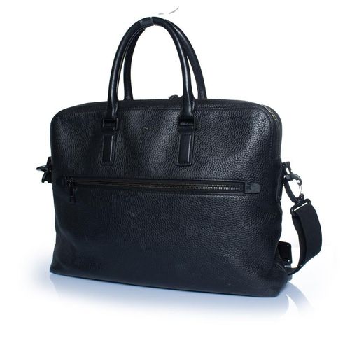 Hugo Boss laptoptas van generfd leer in zwart