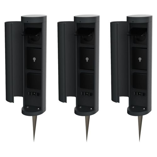 Novatool 3x Gartensteckdose Funk 2-fach Anthrazit SMART WIFI APP IP44 mit Erdspieß Steckdose rund Aussen Gartensteckdose Outdoor Steckdosesäule Garten Steckdosenturm (Elektro)