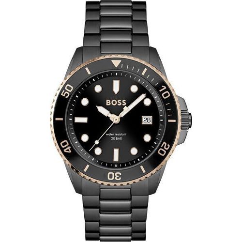 Hugo Boss Armbanduhr Schwarz Stahlarmband robust mit Datumsanzeige und markanten Punktindizes