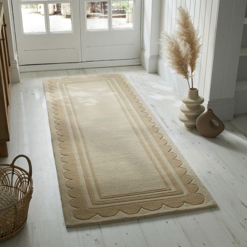 Teppich FLAIR RUGS "Lois mit Jakobsmuschelbordüre", beige (natur), B:80cm H:10mm L:230cm, Kunstfaser, Wolle, Teppiche, Teppich, mit Jakobsmuschelbordüre