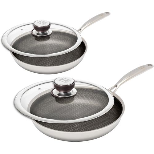 Pfannen-Set HENSSLERS "HENSSLERS Bratpfannen-Set, Ø 24 und 28 cm, inkl. Deckel", silber (silberfarben), B:29cm H:9cm L:50cm Ø:28cm, Pfannen, mit Wabenstruktur