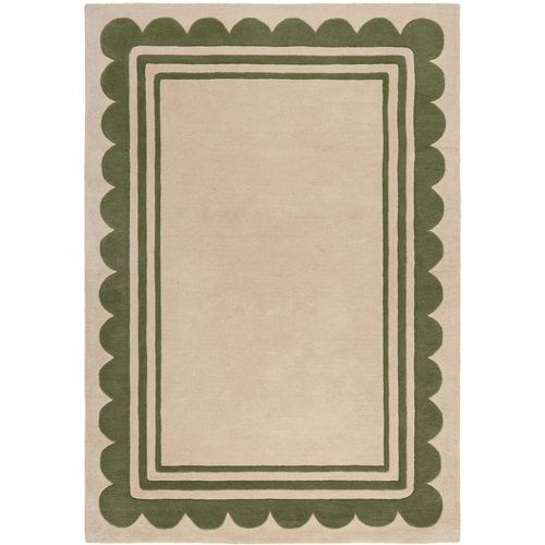 Teppich FLAIR RUGS "Lois mit Jakobsmuschelbordüre", grün, B:120cm H:10mm L:170cm, Kunstfaser, Wolle, Teppiche, Teppich, mit Jakobsmuschelbordüre