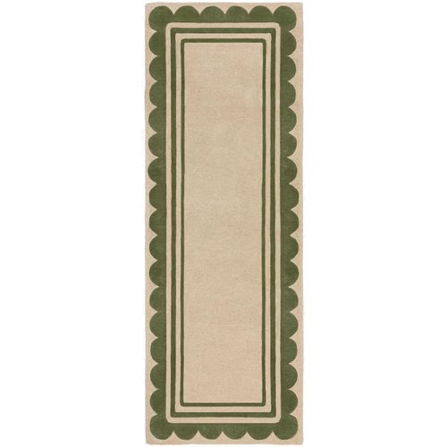 Teppich FLAIR RUGS "Lois mit Jakobsmuschelbordüre", grün, B:80cm H:10mm L:230cm, Kunstfaser, Wolle, Teppiche, Teppich, mit Jakobsmuschelbordüre