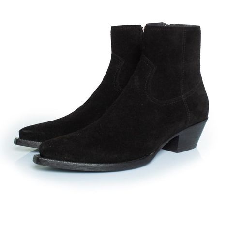 Saint Laurent, Lukas leren suède enkellaarsjes in zwart