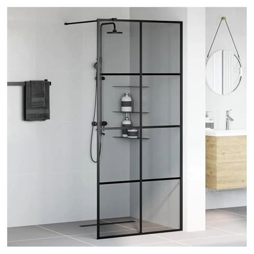 Walk-in Duschwand Schwarz 90 x 195 cm aus gehärtetem Glas