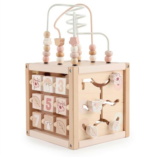 Motorikspiel Motorikwürfel Reh Ella, Natur, Rosa, Holz, Birke, Buche, Schima, 20x40x20 cm, female, Spielzeug, Kinderspielzeug, Konstruktionsspielzeug