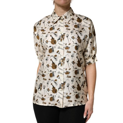 Geprinte Zijde Polo Top