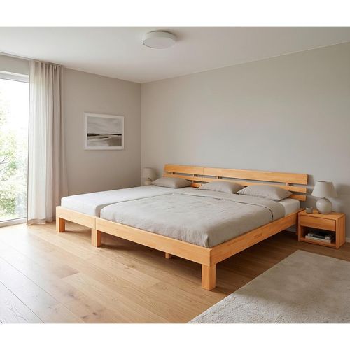 P & B Familienbett, Holz, Buche, Hartholz, Höhe ca. 25 cm, 270x200 cm, Kingsize, sichtbare Massivholzteile, Familienbett, Schlafzimmer, Betten, Familienbetten