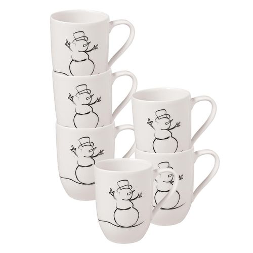 Becher VILLEROY & BOCH "Statement Lines Becher 'XMAS' Statement Lines Becher 290 ml 6er Set weiß", weiß, Porzellan, Trinkgefäße, Becher