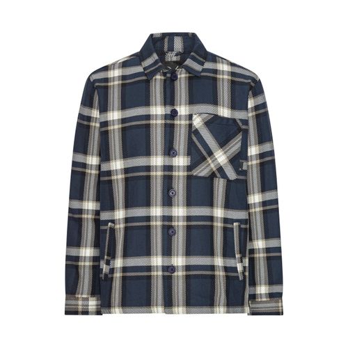 Langarm-Poloshirt CLEAN CUT COPENHAGEN "Clean Cut Copenhagen Asher Checked Overshirt", Herren, Gr. L, blau (navy), 100% Baumwolle, kariert, normal, amerikanischer Ausschnitt, Shirts