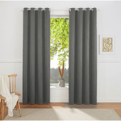 Vorhang OTTO HOME "SOLA" Gr. 2, grau, B:130cm H:175cm, Polyester, Polyester, Gardinen, blickdicht, Ösen-Aufhängung, wärmeabweisend,, 1er oder 2er Set