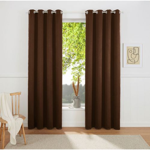 Vorhang OTTO HOME "SOLA" Gr. 5, braun, B:130cm H:265cm, Polyester, Polyester, Gardinen, blickdicht, Ösen-Aufhängung, wärmeabweisend,, 1er oder 2er Set