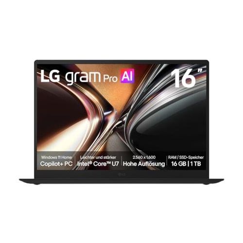 LG 16 ″ gram Pro Windows 11 Home mit Copilot+ PC Leichter Dual AI Laptop (1,2 kg) intel® Core™ U7, IPSDisplay 16Z90UG.AU78GN