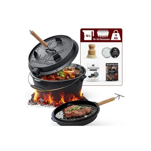 GUSSKÖNIG Eingebrannter Dutch Oven Set 12L mit Füße