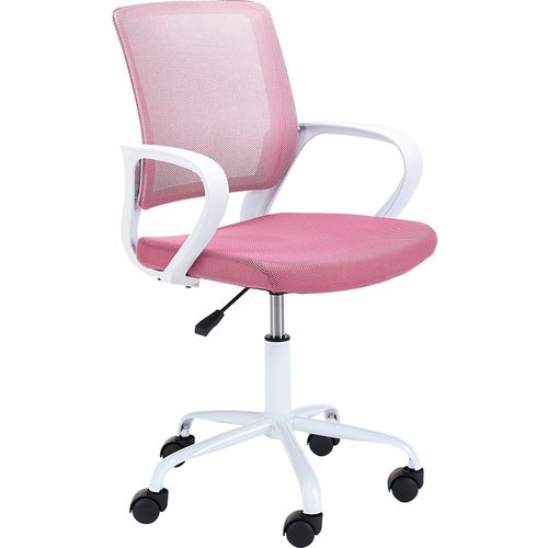 Kinderdrehstuhl – Drehstuhl – Mesh Bürostuhl – Schreibtischstuhl – Weiß / Rosa – 53 cm – Ergonomischer Drehstuhl für Kinder und Jugendliche