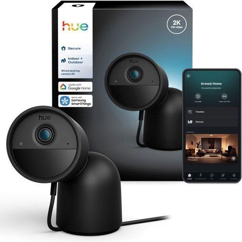 Philips Hue Secure 2K Desktop Kamera, Amazon Alexa / Google Home / Apple HomeKit, Tisch/Bank, Schwarz, IP20, IP65, 141,2°, CMOS