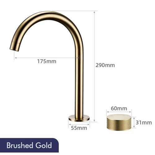 Bad Waschtischarmatur - Widespread 2-Loch Mischbatterie 2er Set - 360° Schwenkbarer Auslauf - Zweihebel Warm/Kalt - Gebürstetes Goldmessing G9/16