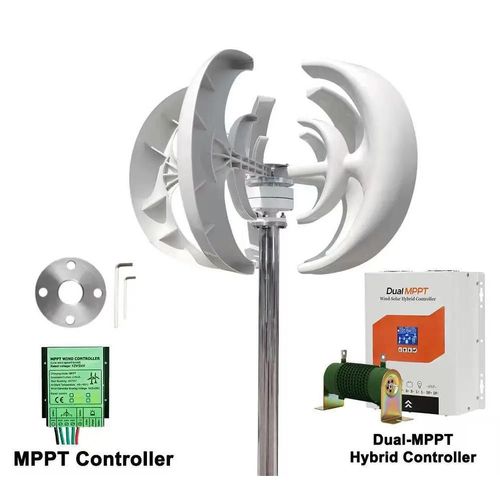 Windturbine für Hausenergie - Vertikalachse Windgenerator 3000W - 24V System - Niedriger Lärm - Set für Energiespeicher - Mit Dual MPPT Regler