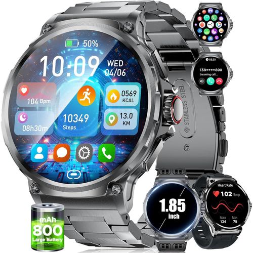 Smartwatch Herren, 1.85'' HD Großes Bildschirm/800 mAh Batterie Smartwatch mit iOS Android