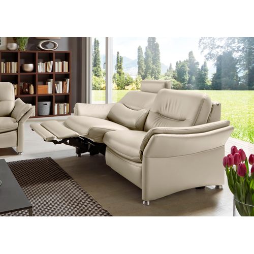 2,5-Sitzer HUKLA "HU-SF15058 Ledersofa, Breite 194 cm", beige (torro ecru), B:194cm H:91cm T:92cm, Sofas, aus Leder, optional Kopfstütze u. WallAway-Funktion