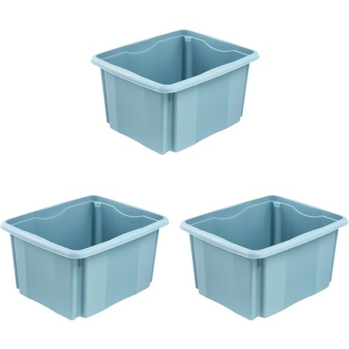 Aufbewahrungsbox KEEEPER "Emil, 3er Set, 24 L, 41 x 34,5 x 22 cm", blau (nordic blau), B:41cm H:22cm T:34,5cm, Kunststoff, Aufbewahrungsboxen, Aufbewahrungsbox, ineinander und aufeinander stapelbar