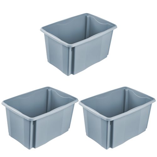 Aufbewahrungsbox KEEEPER "Emil, 3er Set, 45 L, 54,5 x 39 x 29,5 cm", nordic blau, B:54,5cm H:29,5cm T:39cm, Kunststoff, Aufbewahrungsboxen, Aufbewahrungsbox, ineinander und aufeinander stapelbar