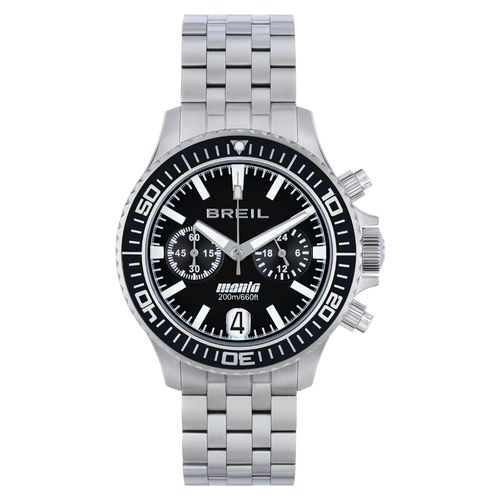 Breil, Manta P.R.O. Collection, Herren-Chronograph aus Edelstahl, mit Gravur Personalisierbar, Quarzwerk, Verstellbare Taucherschließe 14-21 cm, Wasserdicht, Silber-Schwarz