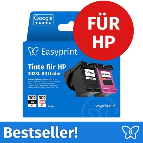 Easyprint Tintenpatronen für HP 302XL, Multipack (BK/C/M/Y), 5 Stück