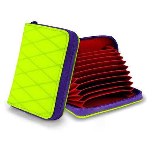 PC1 EDC Geldbörse 11 Fach X-pac Kreditkartenhüllen für Kreditkarten, Leichte Wasserdicht Reißverschluss Wallet Minimalistische Brieftasche für Herren und Damen mit Münzfach, Zitronengrün