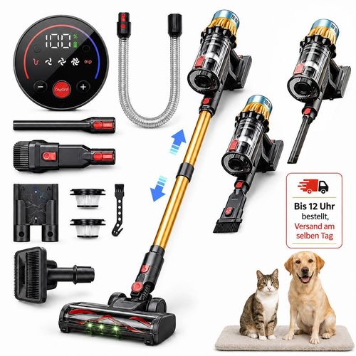 80000Pa Akku Hand Stielstaubsauger 650W/75mins Akkustaubsauger,Ultraleiser Staubsauger Kabellos SmartDisplay Leichter Antiverwicklung,handstaubsauger
