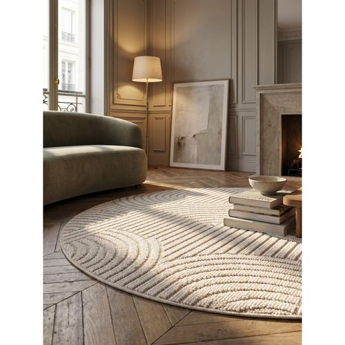 Flachgewebe-Teppich Hoch-Tief-Bögen Creme 80x80 cm Hoch-Tief Bögen