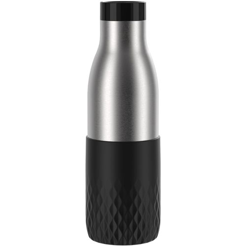 Trinkflasche EMSA "Bludrop Sleeve", schwarz, H:24cm, Edelstahl, Silikon, Trinkflaschen, Trinkflasche, Edelstahl/Silikon, Quick-Press, 12h warm/24h kühl