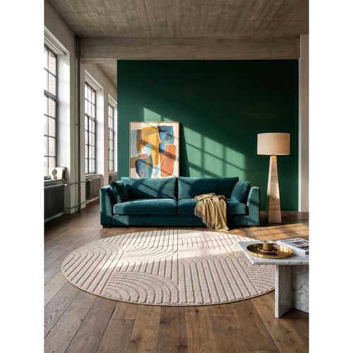 Flachgewebe-Teppich Hoch-Tief-Bögen Beige 80x80 cm Hoch-Tief Bögen