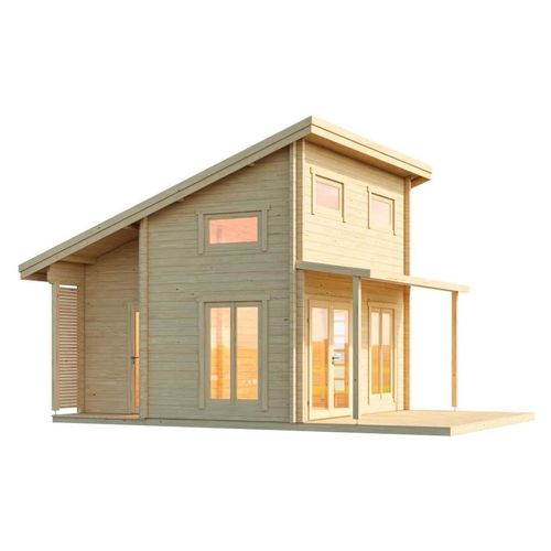 Saunahaus Kokkola 430x460 cm, 70 mm Wandstärke, mit Saunaraum, Aufenthaltsraum & Terrasse
